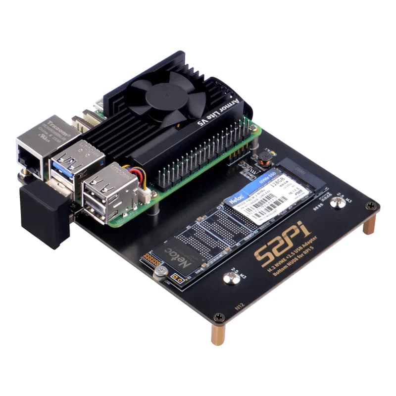 52Pi M.2 NVME + USB-адаптер 2,5 снизу NUO8 для Raspberry Pi 5, поддержка твердотельных накопителей M.2 NVMe 2230/2242/2260/2280