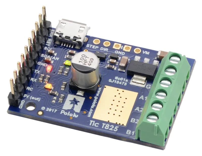 Многоинтерфейсный USB-контроллер шагового двигателя Tic T825 (припаянные разъемы)