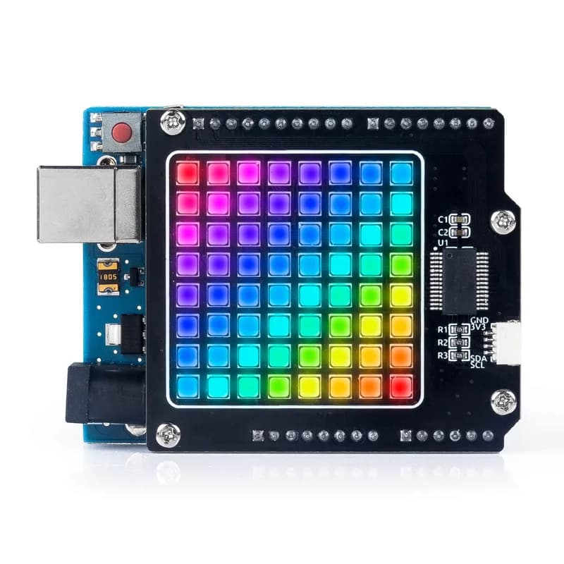 RGB 8x8 64 светодиодная матричная панель, совместимая с Arduino, индивидуально адресуемое управление I2C, 24-битный цветной программируемый светодиодный матричный экран