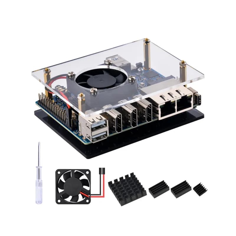 52Pi Orange Pi 5 Plus акриловый корпус прозрачный корпус с радиатором питания вентилятора