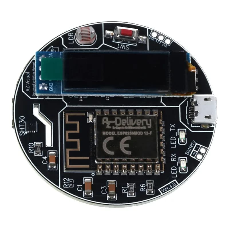 AZ-Visual – ESP8266-12F Панель управления температурой, люфтфойхтигкеитами и датчиками освещения (SHT30 и LDR) + OLED-дисплей 0,91 дюйма