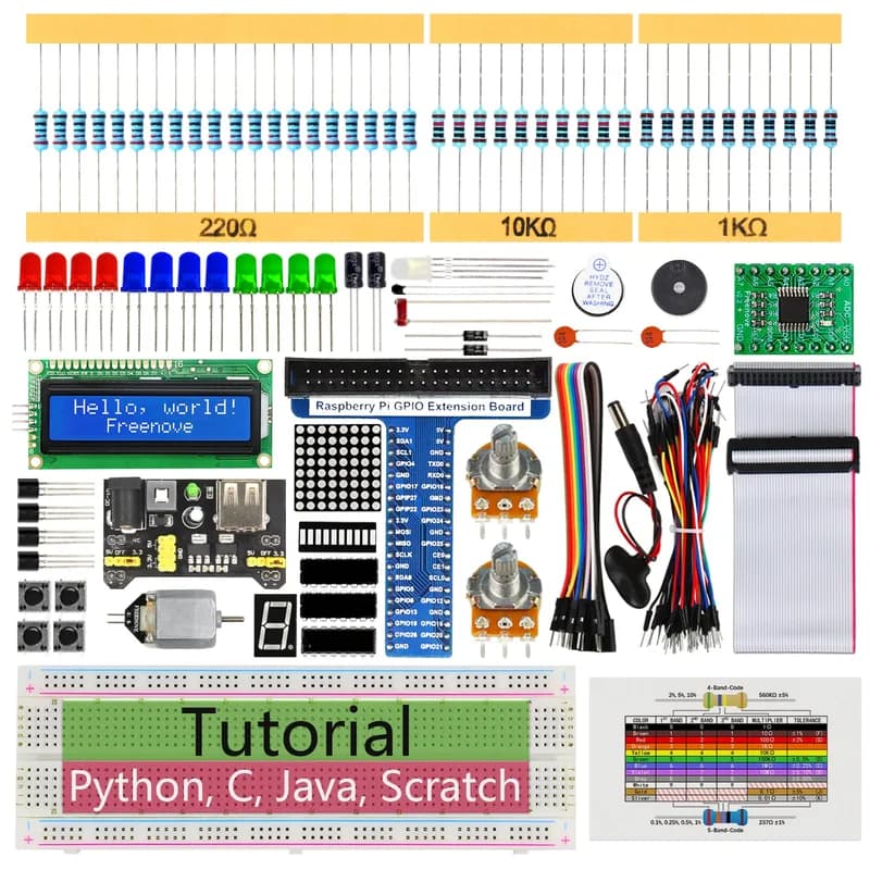 Freenove Super Starter Kit для Raspberry Pi 5 4 B 3 B+ 400 Zero 2 W, подробное руководство на 682 страницы, код обработки Java Scratch на Python C, 164 элемента, 88 проектов