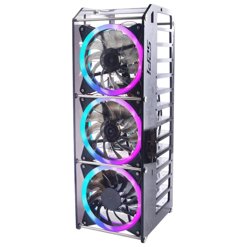 Акриловый кластерный корпус 52Pi Rack Tower для Raspberry Pi (12 слоев) со светодиодной подсветкой RGB, большой охлаждающий вентилятор для Raspberry Pi/Jetson Nano