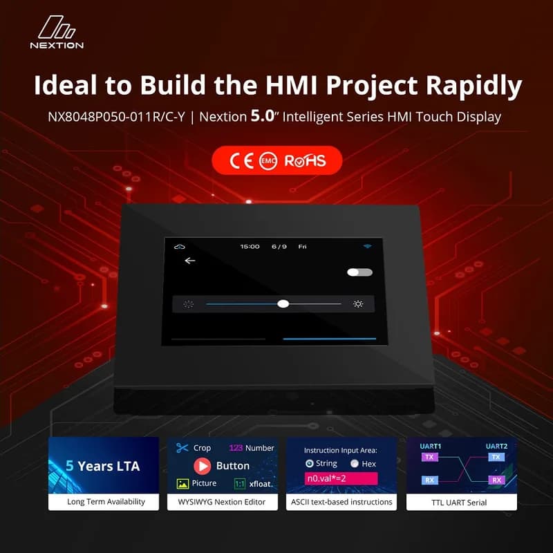 Nextion NX8048P050-011R-Y 5,0-дюймовый HMI-TFT-дисплей с резистивным сенсорным и сенсорным экраном
