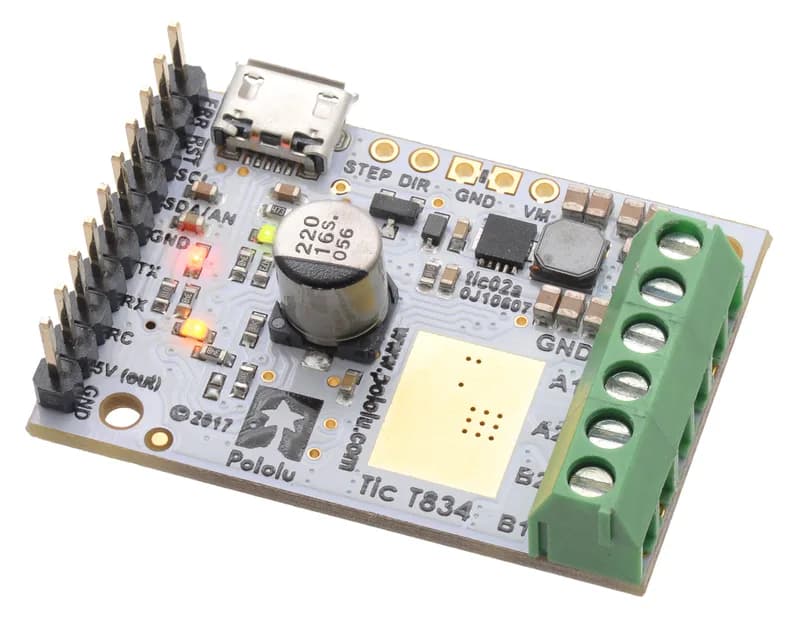Многоинтерфейсный USB-контроллер шагового двигателя Tic T834 (припаянные разъемы)
