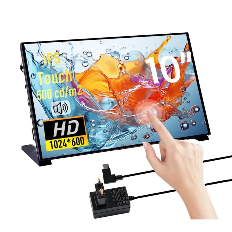 52Pi 10,1-дюймовый емкостный сенсорный экран для Raspberry Pi, HDMI-монитор ЖК-дисплей IPS 1024X600 с двумя динамиками для Raspberry Pi 5/4B/3B+/3B/B+, с монтажным отверстием для установки платы Raspberry Pi