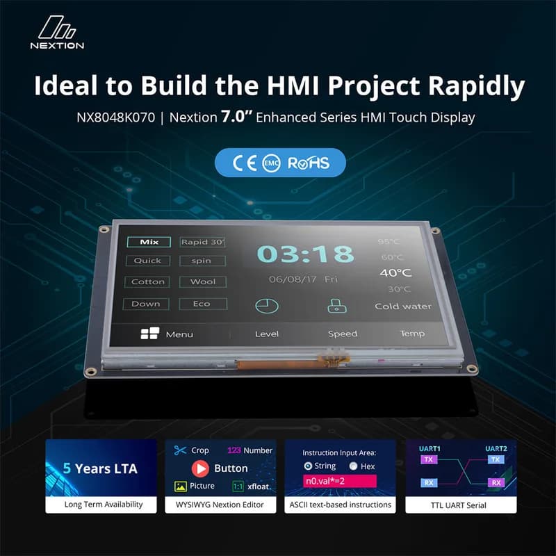 Itead Studio Nextion Enhanced NX8048K070 — универсальный сенсорный дисплей HMI с диагональю 7,0 дюйма