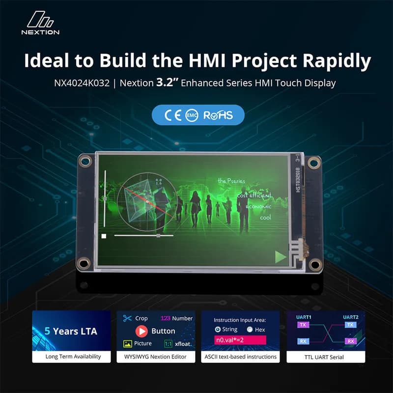 Nextion NX4024K032 3,2″ HMI-TFT-дисплей (серия Enhanced, резистивный сенсорный экран)