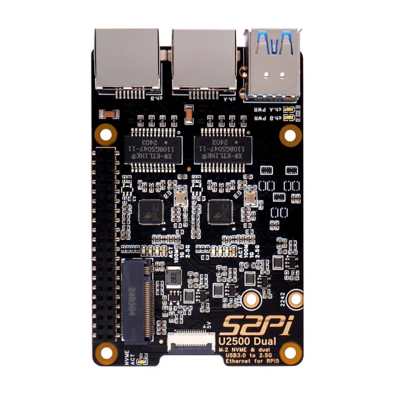 52Pi U2500 Dual M.2 NVME USB3.0 до 2,5g Ethernet для Raspberry Pi 5, поддержка твердотельных накопителей M.2 NVMe M-key 2230/2242
