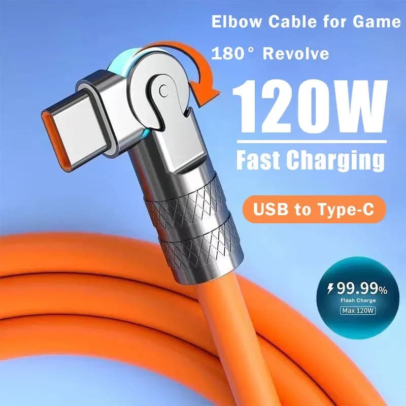 120 Вт 7A USB-кабель для быстрой зарядки типа C, поворотный на 180 градусов угловой кабель для игр для Xiaomi Redmi Honor, зарядное устройство для телефона, кабель USB C