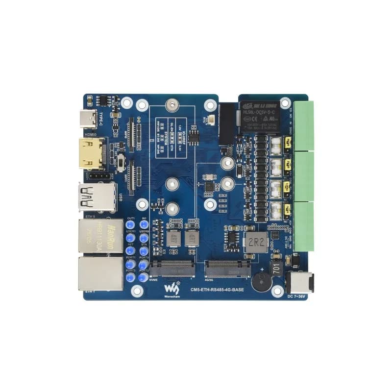 Многофункциональная плата расширения Gigabit/2,5G Dual Ethernet на базе Raspberry Pi CM5 (НЕ входит в комплект), поддерживает промышленную связь RS485, модуль 4G / 5G и вывод дисплея 4K