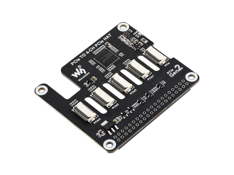 4-канальная плата адаптера PCIe FFC для Raspberry Pi 5, расширяет интерфейс PCIe Pi 5 до 4-канальных разъемов PCIe FFC, поддерживает объединение нескольких PCIe HAT, Raspberry Pi 5 PCIe HAT
